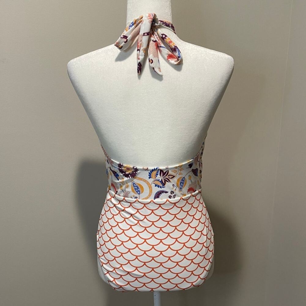 CUPSHE One Piece Swimsuit NWT Sz M Mermaid Floral Halter Tie Neck Deep Plunge - Picture 3 of 10
